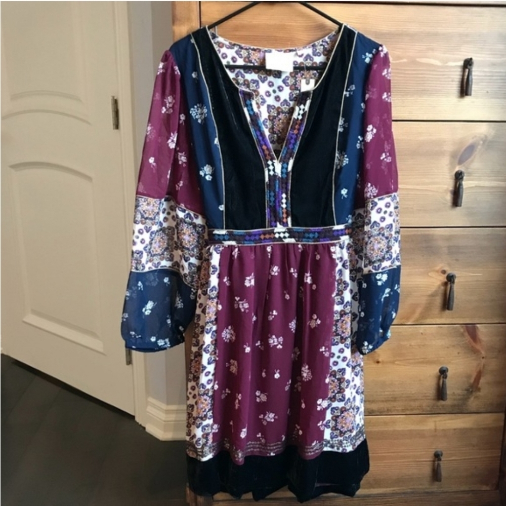 Maeve Quartier Latin Patchwork long Sleeve Dress!!